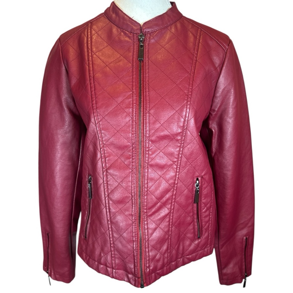 Fashion Nova Women's Quilted PU Leather Jacket - Red - Picture 8 of 8